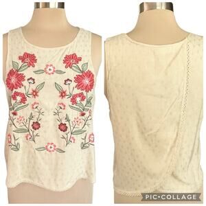 C+J Collection Floral Embroidered Sleeveless Top Sz M Cottagecore Boho Romantic